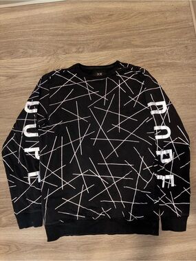 DOPE Black Geometric Line Print Crewneck Sweatshirt Streetwear Graffiti Art | L